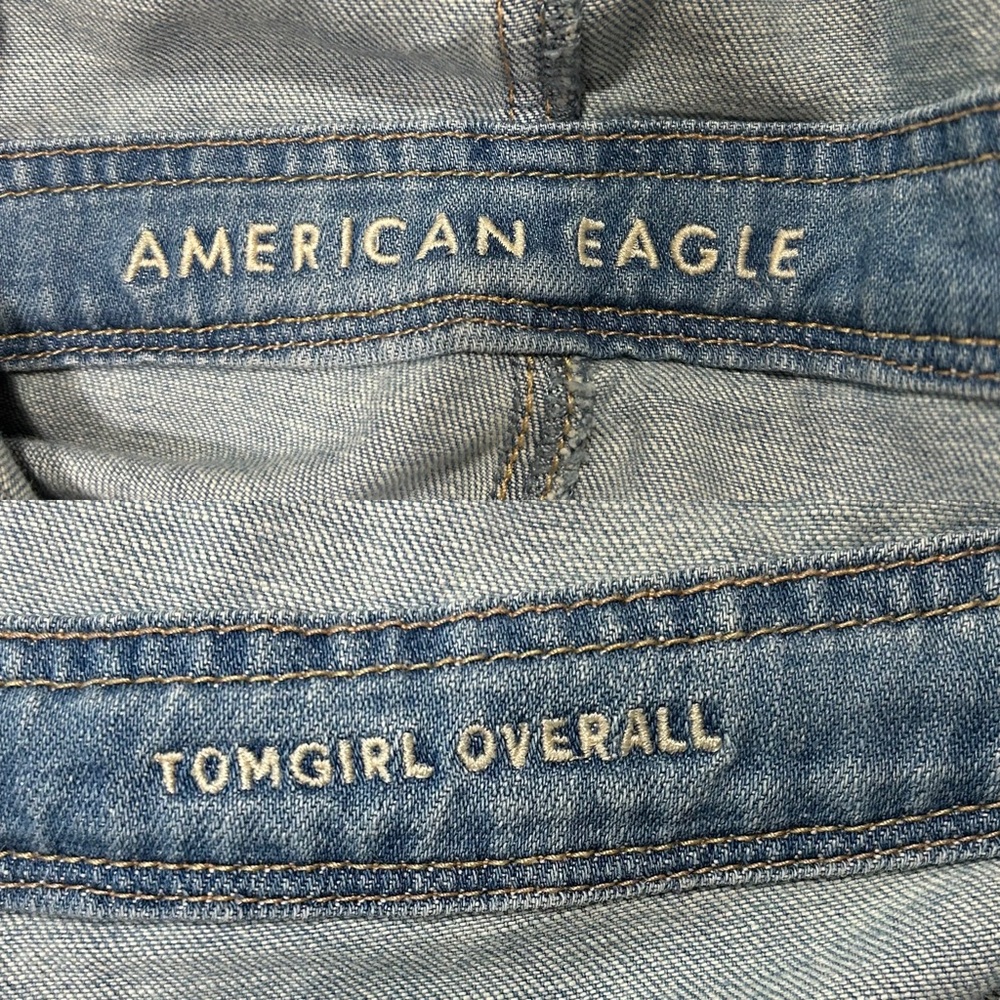 American Eagle Tomgirl Denim Overalls Distressed Light Blue XL - Picture 6 of 12